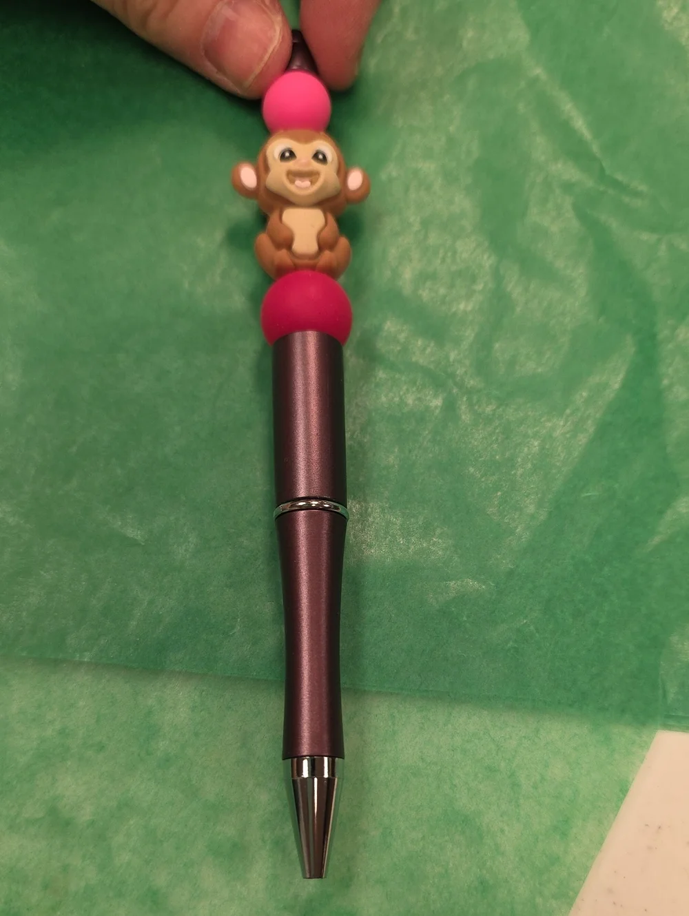 Purple Beaded Monkey Charm Pen - Kids Accessories
